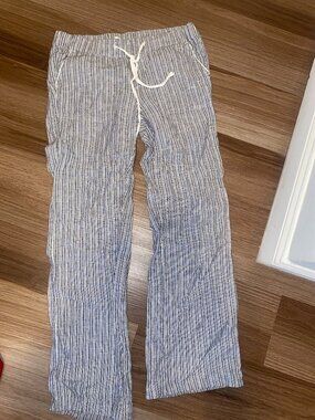 Caslon Blue White Striped Linen Blend Wide Leg Pants
